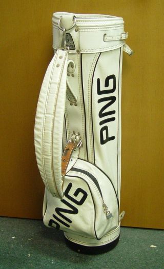 Vintage Ping White/black 9 " Od Golf Cart Bag W/ Raincover