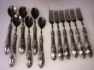 Vintage.  800 Silver 6 Forks And 6 Spoons Design 380 Grams