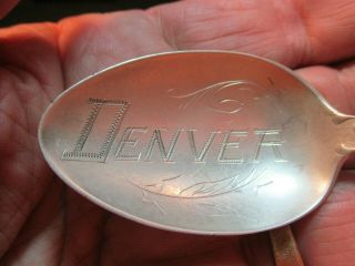 Full Size Antique Sterling Silver Souvenir Spoon - Great Detail Denver Colorado 2