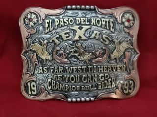 1993 Vintage Rodeo Trophy Belt Buckle El Paso Del Note Texas Bull Riding 268