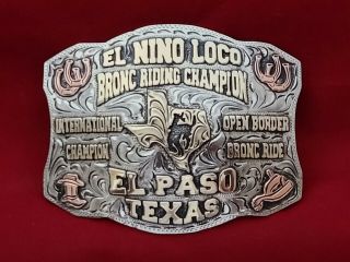 ☆rodeo Trophy Buckle ☆ El Paso Texas Bronc Riding Champion Vintage ▪︎157