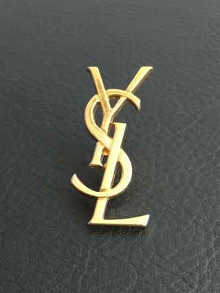Yves Saint Laurent Brooch Paris France Pin Ysl Logo Bag Vintage Gold Color