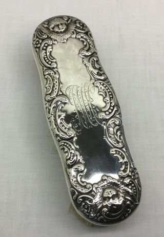 Antique Sterling Silver Clothes Brush - 7 X 2.  25”,  Hand Engraved,  Repousse Border