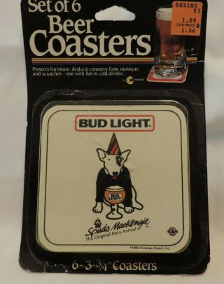 Vintage 1986 Budweiser Beer Bud Light Spuds Mackenzie Coasters Never Opened