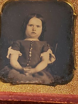 Early 1/6th Plate Cased Daguerreotype Of A Young Girl In A Plain Chair