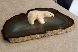 Vintage Alaska Inuit Carved Polar Bear Sculpture Figure