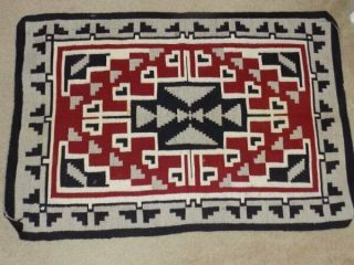 Vtg Navajo Ganado Style Fine Woven Pattern Wool Rug,  Wall Hanging 28x42