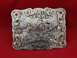 1999☆rodeo Trophy Buckle San Antonio Texas All Around Champion Vintage 448