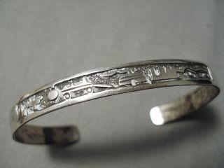 Intricate Vintage Navajo Hand Tooled Sterling Silver Bracelet Cuff