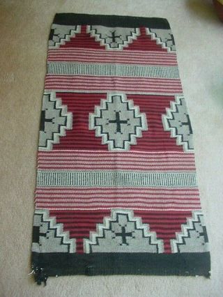 Old Vintage Navajo Indian Double Saddle Blanket Rug Twill And Stripes