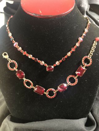 Gorgeous Vintage Sorrelli Red Crystal Necklace & Bracelet W/ Faceted Stones