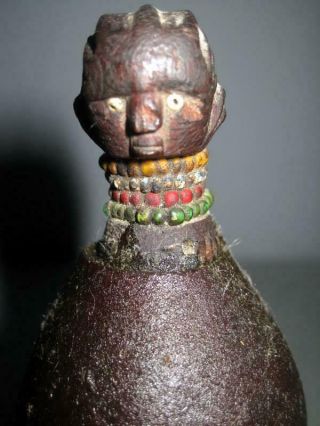 Rare Vintage Miniature East African Calabash Gourd With Figural Stopper
