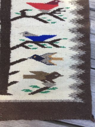 Vintage Native American Navajo Tree Of Life Birds Wool Floor Rug Wall 27”x37” 2
