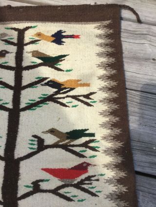 Vintage Native American Navajo Tree Of Life Birds Wool Floor Rug Wall 27”x37” 3