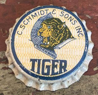 Vintage Beer Bottle Cork Cap C Schmidt & Sons Tiger Graphic Rare