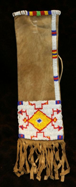 A Sinew Sewn Sioux Beaded 20th Century Paint Or Pipe Bag 16 " X 4 1/4 " W