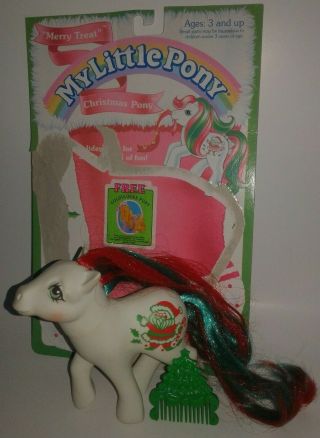 My Little Pony Vintage G1 Merry Treat Xmas Santa W/comb 1989 W/ File Card