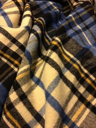 Vtg.  Ll Bean Classic Wool Blanket Tartan Plaid Blue/black/cream 69x87” Usa