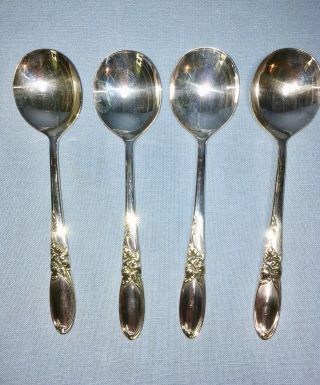 Set Of 4 Oneida Community White Orchid Silverplate Soup Gumbo Spoons