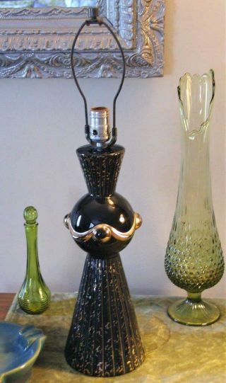 Vtg Atomic 1960s Mid Century Moder Table Lamp Black & Gold Saturn Ring Style Exc