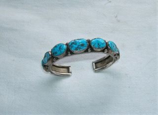 Vintage Navajo Henry Roanhorse Sterling & Kingman Turquoise 7 - Stone Bracelet