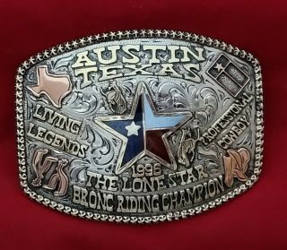 1996☆rodeo Trophy Buckle☆ Austin Texas Bronc Riding Champion Vintage ▪︎579