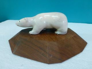 Rare Signed 1990 Stan Hill Jr Hand Carved Moose Antler Bone Polar Bear Iroquois