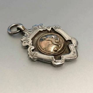 Antique Sterling Silver Enamel & Gold Pocket Watch Fob Medal