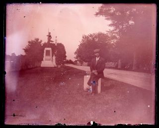 (1) Early 1900s Antique Glass Negative,  Monument,  Civil War? Soldier With Rifle