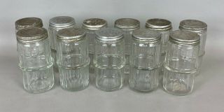 11 Vintage Hoosier Kitchen Cabinet Ribbed Spice Jars W/ Lids