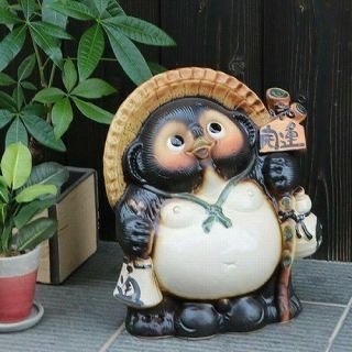 Shigaraki Yaki Tanuki Raccoon Dog Ornament Pottery Lucky Charm Good Luck Japan