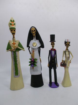 Set Of 4 Catrinas Mexican Day Of The Dead Handmade Clay 15 "