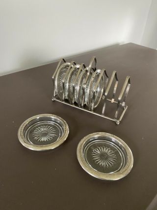 Vintage Silver Plated Glass Starburst Pattern Coasters Made In Italy Set Of Six