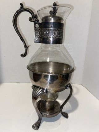Vintage Raimond Silver Plate Coffee Tea Glass Carafe Footed Tealight Candle Base