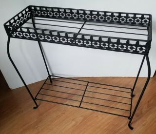 Vintage Wrought Iron Two Tier Multi Plant Holder Stand Rectangular Black