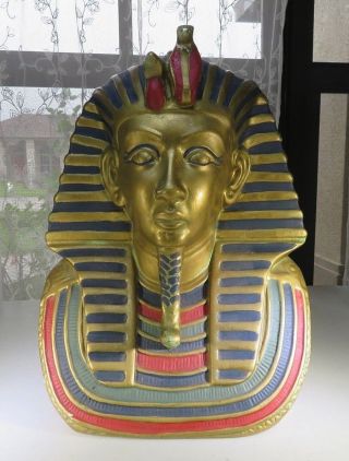 Tall 14 " Heavy Tutankhamun Plaster Bust Ancient Egyptian King Pharaoh Deco