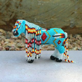Zuni - Beaded Blue Horse By Denise & Faron Gchachu - Native American Beadwork