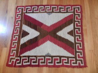 Old Small Navajo Blanket,  Rug,  With Reds & Browns,  31 " X35 ",  Nr
