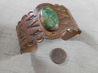Rare Fred Harvey Era Copper Bracelet With Natural Turquoise Stone