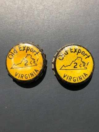 Vintage Old Export Beer Va - Virgina Tax 2 Cent Cork Bottle Caps Cumberland Md
