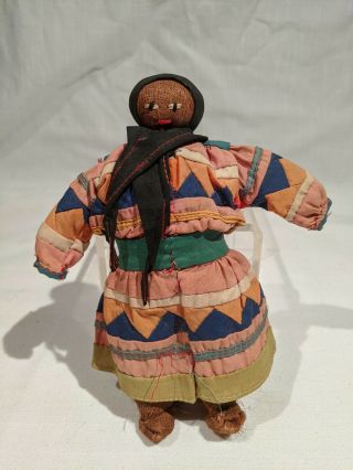 1930’s - 1940’s Seminole Indian Man Doll,  Patchwork Clothes,  7 1/4 Inches Tall