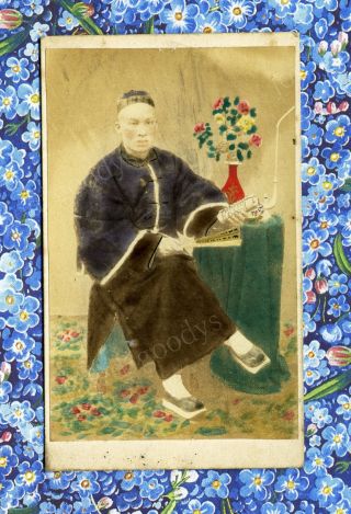 1860s 70s Handsome Young Chinese Man Hand Colored Cdv By Hingqua John Hong Kong