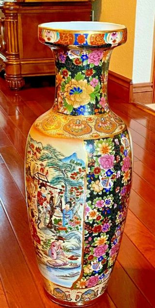 Large Hand Painted Oriental Vase