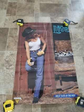 Miller Lite Beer Sexy Cowboy Girl Barn Door Neon Sign Poster Man Cave Game Room