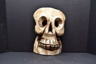Mexican Folk Art Carved Wood Mask Skull From Oaxaca México Day Of The Dead W Jaw