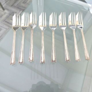 Vintage Set Of 8 Silver Plated Epns Pretty Design Cake Forks 5 Inches Gleaming
