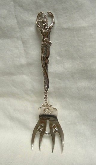Rare Antique Victorian Native American Indian Motif Silver Meat Fish Fork 1893