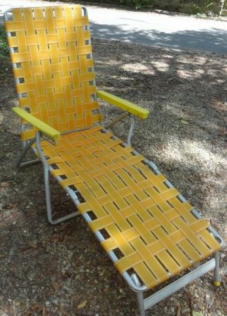 Vintage Aluminum Folding Webbed Chaise Lounge Lawn Chair Orange Mcm