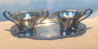 Wm Rogers Silver 4810 Star Cream And Sugar Bowl With Tray