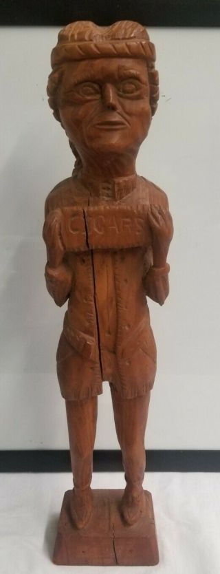 Vintage 21 " Folk Art Hand Carved Countertop Cigar Store Wooden Indian - Unmarked